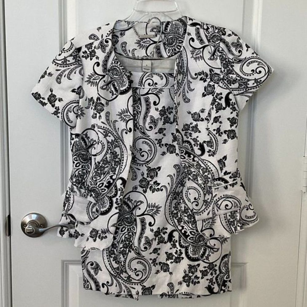 White Black House Market Paisley Floral Design Suit